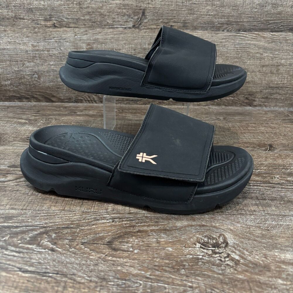 Kuru Moment Slide Sandals Women's 9 M Jet Black Peach Sherbet Comfort Slip On